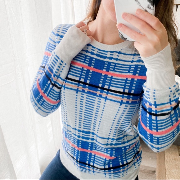 Equipment Femme Check Sweater White Blue Coral - Picture 3 of 10